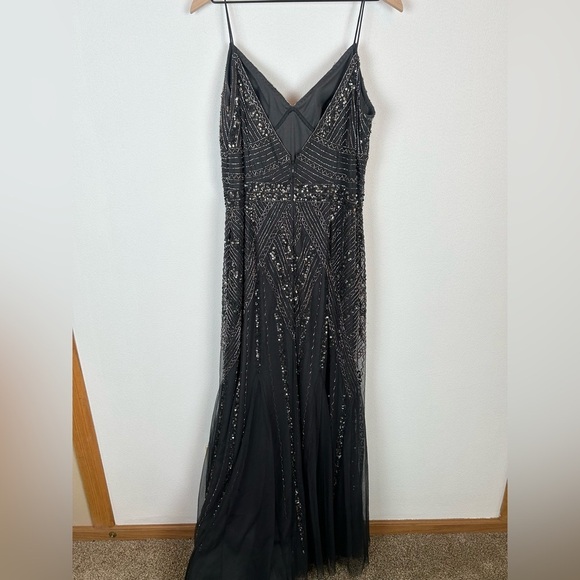 Marina Beaded Sequined Navy V-Neck Gown Dress 16 - Picture 10 of 16
